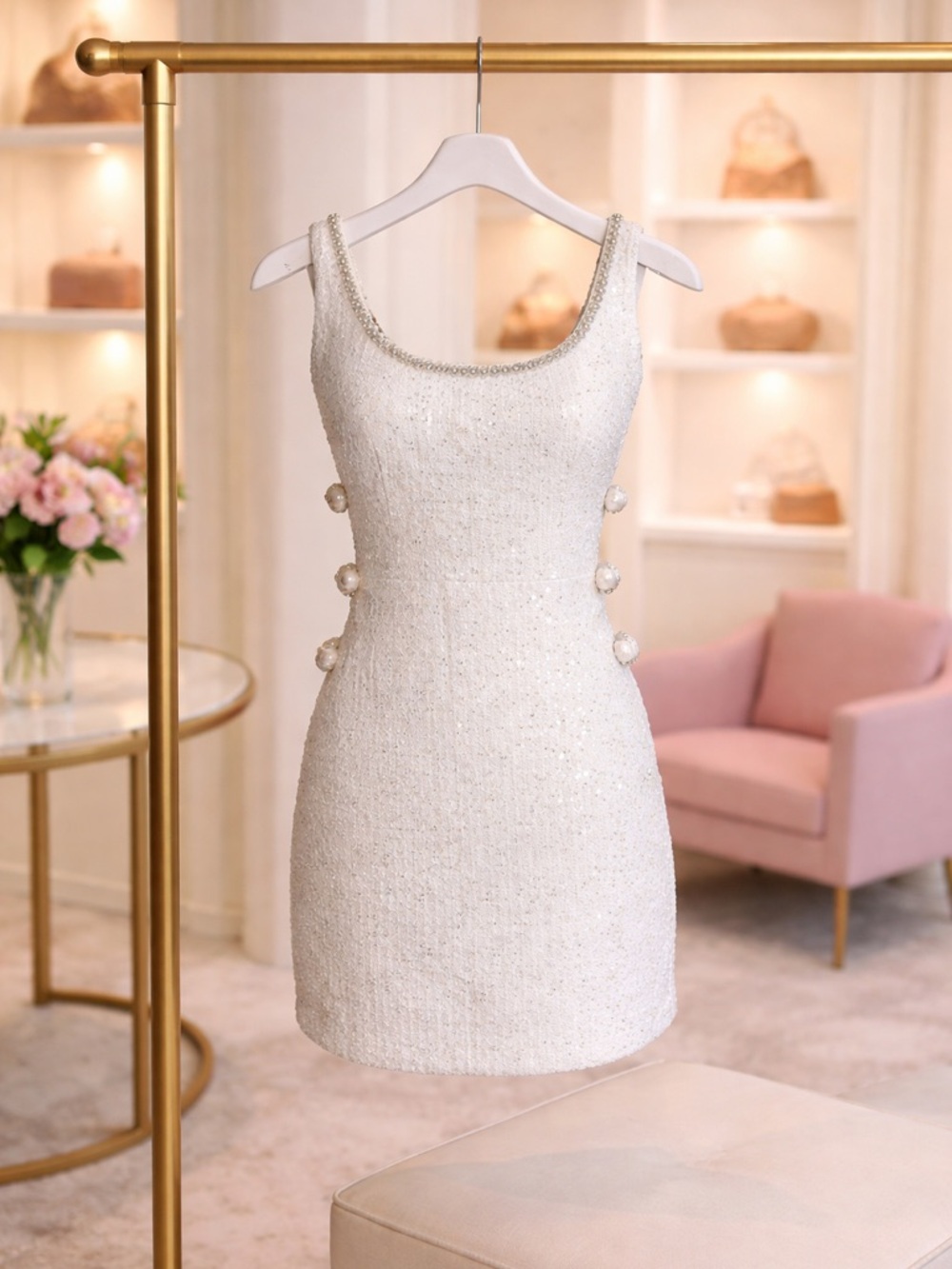 SELF PORTRAIT white
Sequined BOUCLE embellished MINI DRESS
